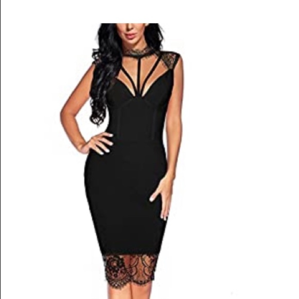 Houston Women’s deep v neck Lace dress!